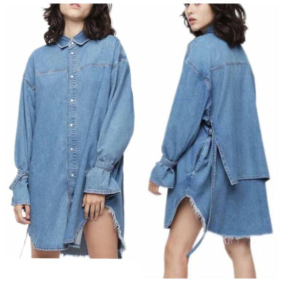 Diesel Dresses & Skirts - *NWT Diesel Lify Denim Mini Shirt Dress Size XXS *Oversized Long Sleeve Cotton